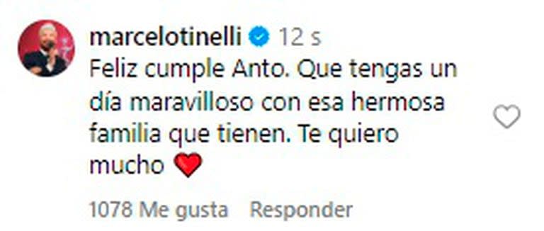 Marcelo Tinelli y su saludo para Anto Roccuzzo