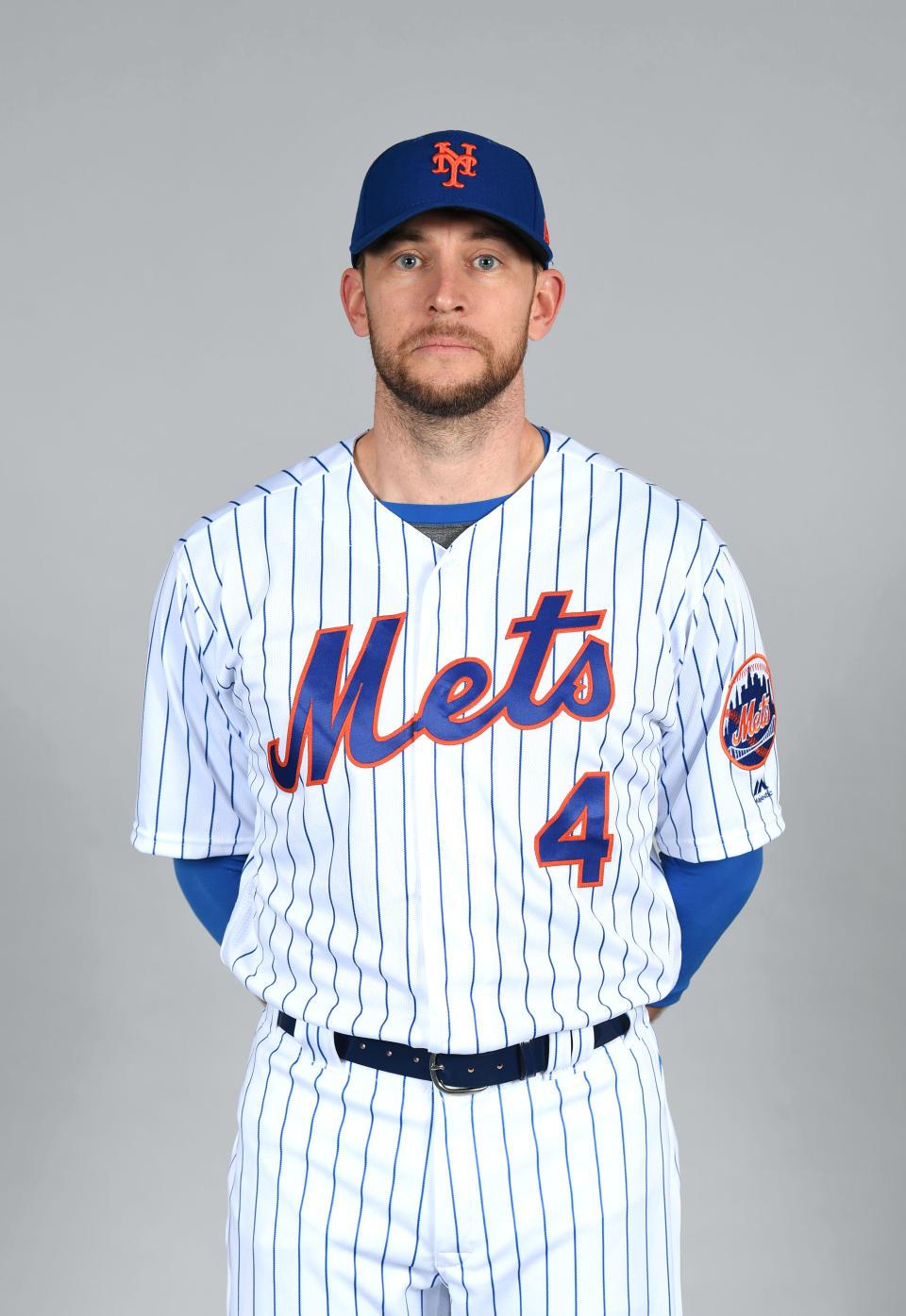 PORT ST. LUCIE, FL - FEBRUARY 21:  Jed Lowrie #4 of the New York Mets poses during Photo Day on Monday, February 25, 2019 at First Data Field in Port St. Lucie, Florida.  (Photo by Marc Levine/New York Mets/MLB via Getty Images) 