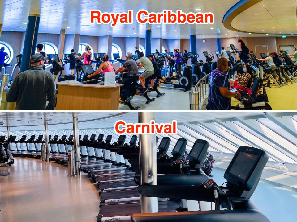 Royal Caribbean (L) and Carnival (R) gyms