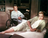 <a href="http://movies.yahoo.com/movie/rear-window/" data-ylk="slk:REAR WINDOW;elm:context_link;itc:0;sec:content-canvas" class="link ">REAR WINDOW</a> (1954) <br>Directed by: <span>Alfred Hitchcock</span> <br>Starring: <span>James Stewart</span>, <span>Grace Kelly</span> and <span>Raymond Burr</span>