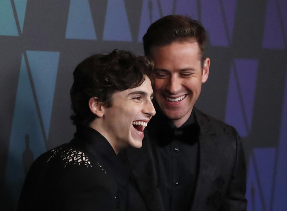 2018 Governors Awards - Arrivals - Hollywood, California, U.S., November 18, 2018 - Timothee Chalamet and Armie Hammer. REUTERS/Mario Anzuoni