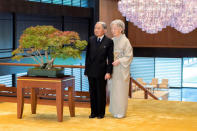 Japan's Empress Michiko poses for a photo with Emperor Akihito at the Imperial Palace in Tokyo, in this handout picture taken October 4, 2017 and provided by the Imperial Household Agency of Japan. Imperial Household Agency of Japan/HANDOUT via Reuters