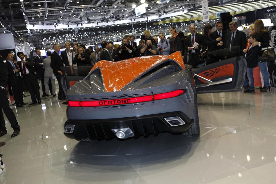 Bertone gives you a vision of the future—from the 1980s—with the wedge-shaped Bertone Nuccio concept, unveiled at the 2012 Geneva Auto Show. Highlighting its long, flat windshield with a bright orange accent, it has ignominiously drawn comparisons to a Dustbuster for its polarizing design. At least what's underneath the hood is appealing: the Nuccio (named after Giovanni Bertone's son) is powered by a Ferrari 4.3-liter V-8, good for 480 horsepower.