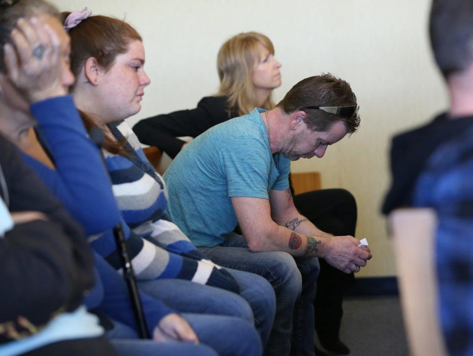 Family members of the late James Hughes Sr. and Suzanne Hughesread victim statements and listened intently to the sentencing of Joshua McCarthy in Strafford Superior Court in Dover Wednesday, May 10, 2023.