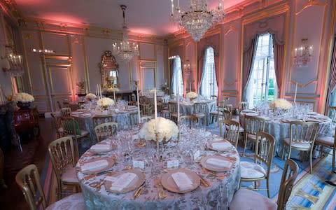 The dining room is set for a dinner for President Donald Trump, first lady Melania Trump, Prince Charles, and Camilla, Duchess of Cornwall, at the U.S. ambassador's residence - Credit: AP Photo/Alex Brandon