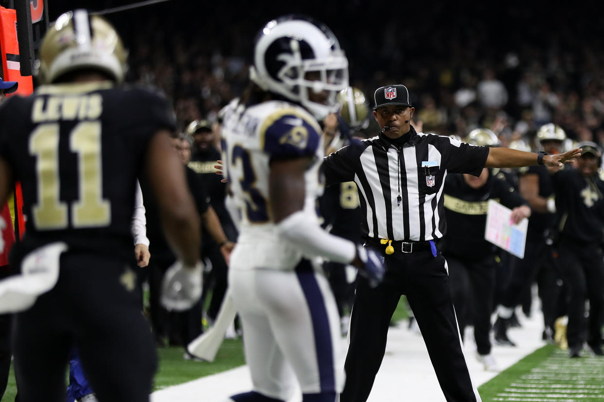 The NFL told the Toronto Sun that officials were moved from a downtown New Orleans hotel to a suburban location after Sunday’s NFC championship. (Getty)