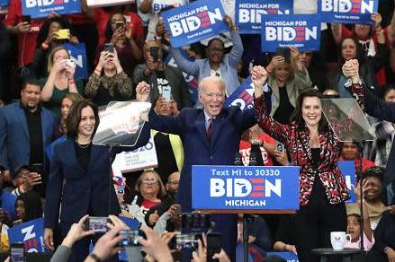 Senator Kamala Harris (left) and Michigan Governor Gretchen Whitmer (right) are both possible choices for Biden's VP: Getty Images