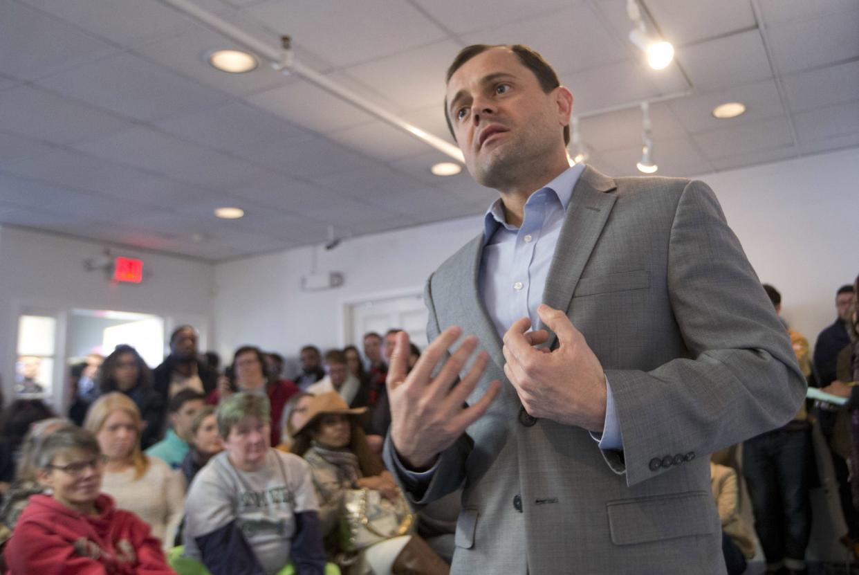 Tom Perriello at a town hall in Richmond, Va., on March 15.