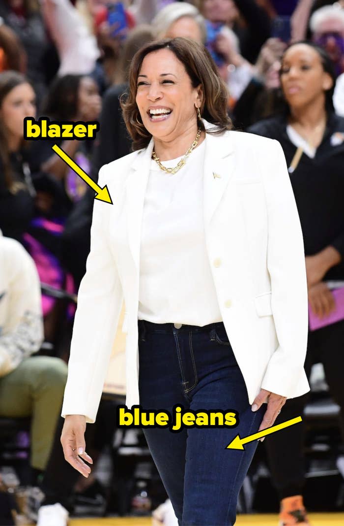 VP Harris wearing a blazer and jeans