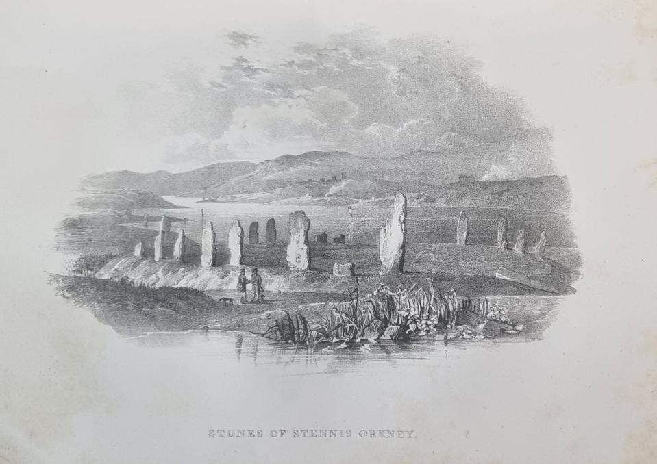 Today, only a few of the stones at Stenness on Orkney remain standing, but this 19th century image shows what the stone circle originally looked like. (Wiki)