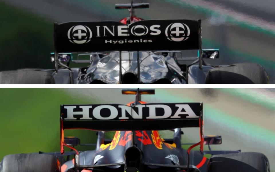 Visual comparison of the Mercedes W12's and Red Bull RB16B's rear wings at the Styrian Grand Prix - Reuters/Getty Images