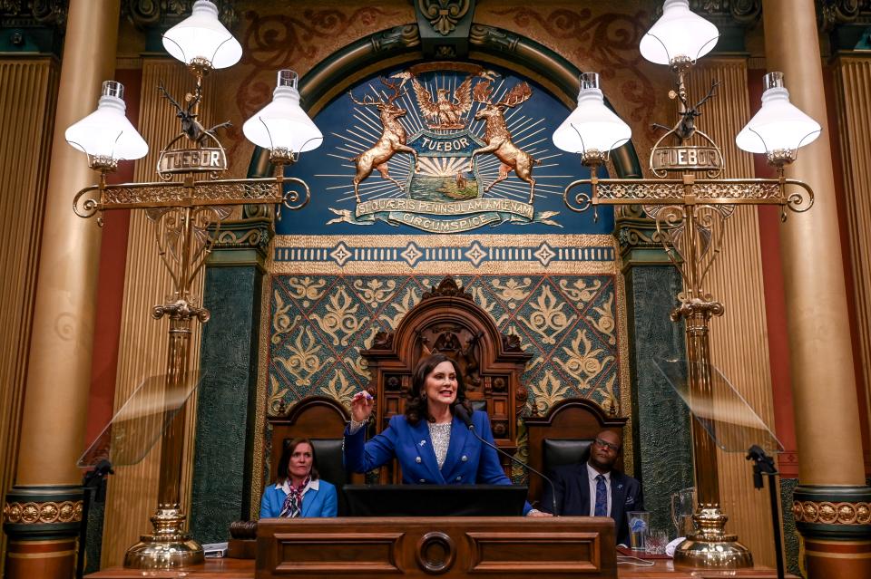 Gov. Gretchen Whitmer delivers her State of the State address on Wednesday at the Michigan State Capitol in Lansing.