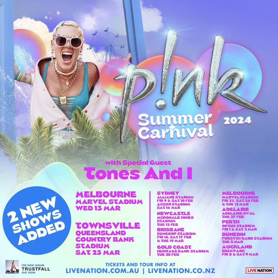 Pink's 2024 Australian tour dates. 