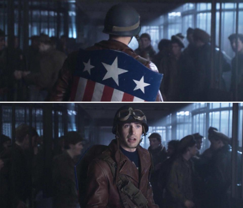 Captain America with his original red, white, and blue shield