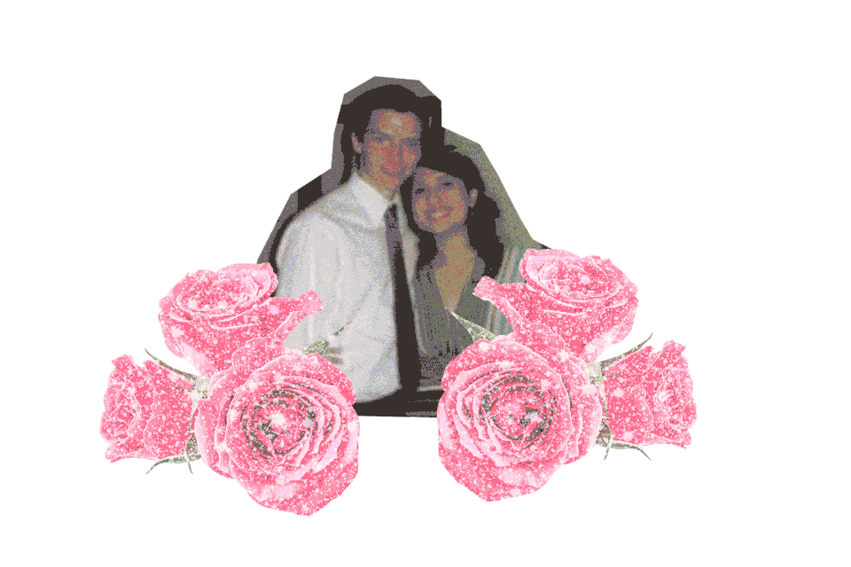 photo of a couple and sparkly roses