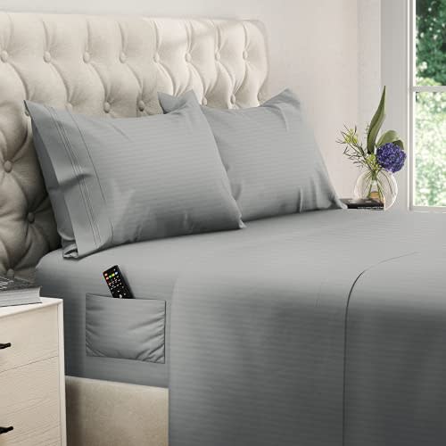 DREAMCARE Queen Bed Sheets - 4 PCS Set - up to 15 inches - 2500 Supreme Collection - Superior Softness - Hotel Luxury Sheets & Pillowcases Set - Wrinkle and Fade Resistant (Queen, Stripe Gray)