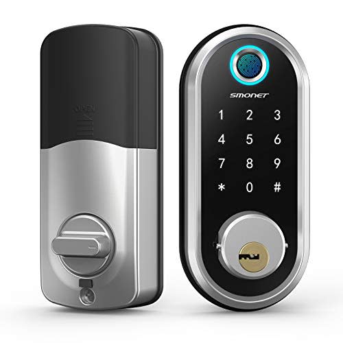 Smart Deadbolt, SMONET Fingerprint Electronic Deadbolt Door Lock with Keypad-Bluetooth Keyless…