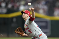 St. Louis Cardinals pitcher Steven Matz throws against the Arizona Diamondbacks during the first inning of a baseball game Friday, April 12, 2024, in Phoenix. (AP Photo/Ross D. Franklin)