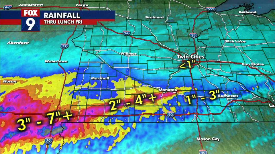 <div>Rainfall totals across Minnesota from Thursday until noon Friday.</div>