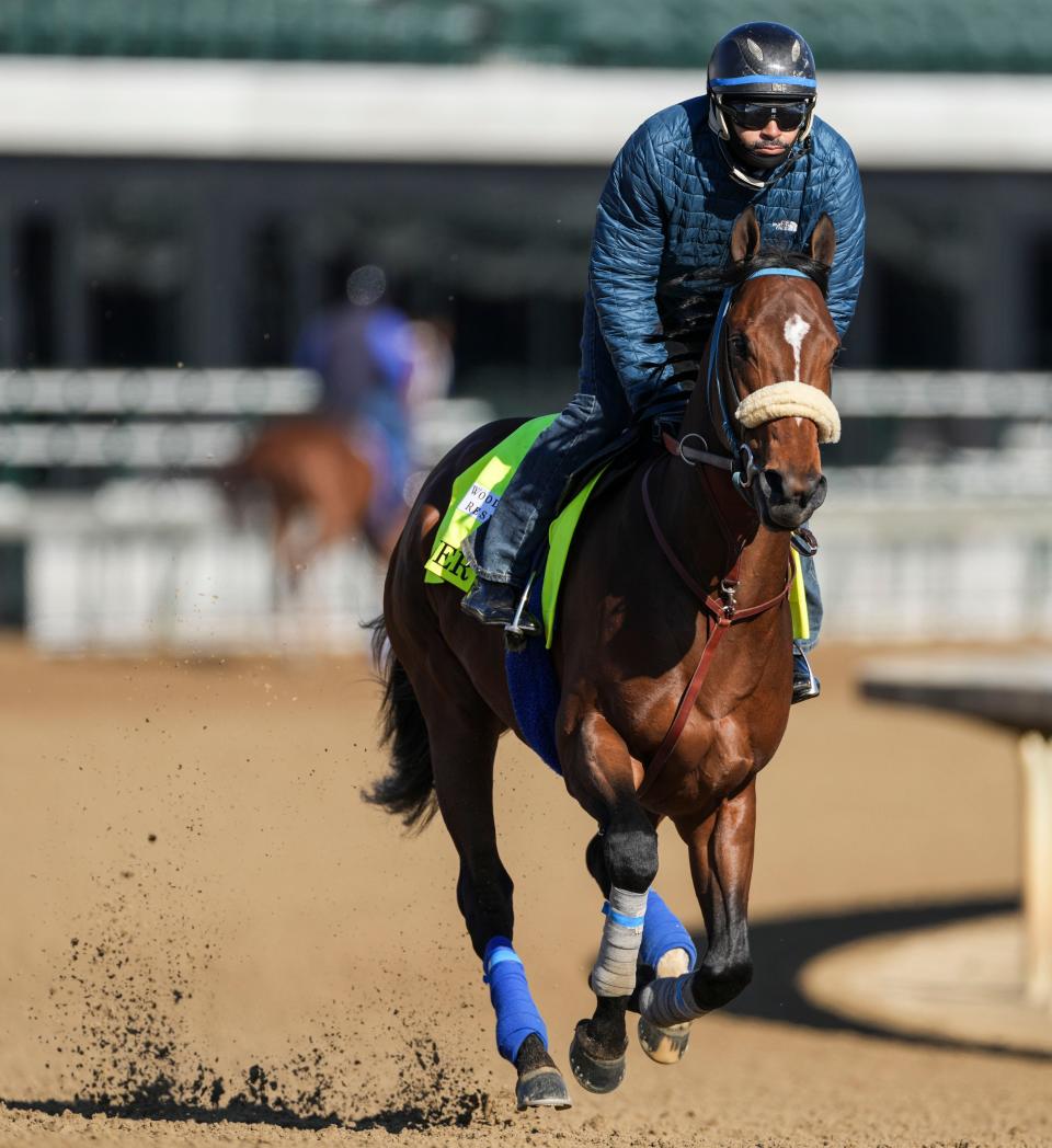 Kentucky Derby contender Skinner during a work out Wednesday morning at Churchill Downs May 3, 2023, in Louisville, Ky.