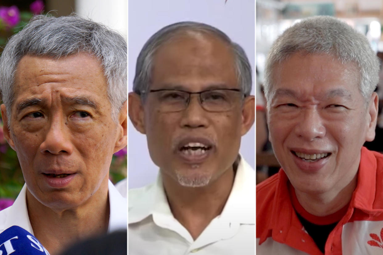 During an online rally on Friday (3 July) night, Environment and Water Resources Minister Masagos Zulkifli appeared to mistakenly refer to Lee Hsien Yang (right) instead of Lee Hsien Loong as Singapore's Prime Minister. (PHOTOS: Yahoo News Singapore, YouTube screengrab)