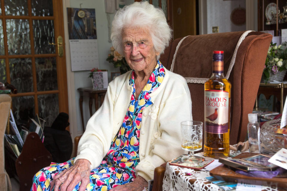 FILE PIC - Grace Jones who turns 112 on sunday 16/09/18. See NTI copy NTIGRACE: Britain's oldest person is celebrating her 112th birthday today (Sun) and revealed the secret to her long life is a dram of WHISKY every day for the last six decades. Grace Jones, known to her friends as "Amazing Grace", reached the landmark age after the death of Olive Evelyn Boar, from Felixstowe, Suffolk, in August at the age of 113. And, by coincidence, she also takes the title from another Grace Jones, a South Londoner, born 1899, who also died at the age of 113, in November 2013.