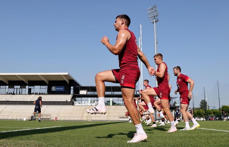 Ben Youngs warms up before a training session (Getty)