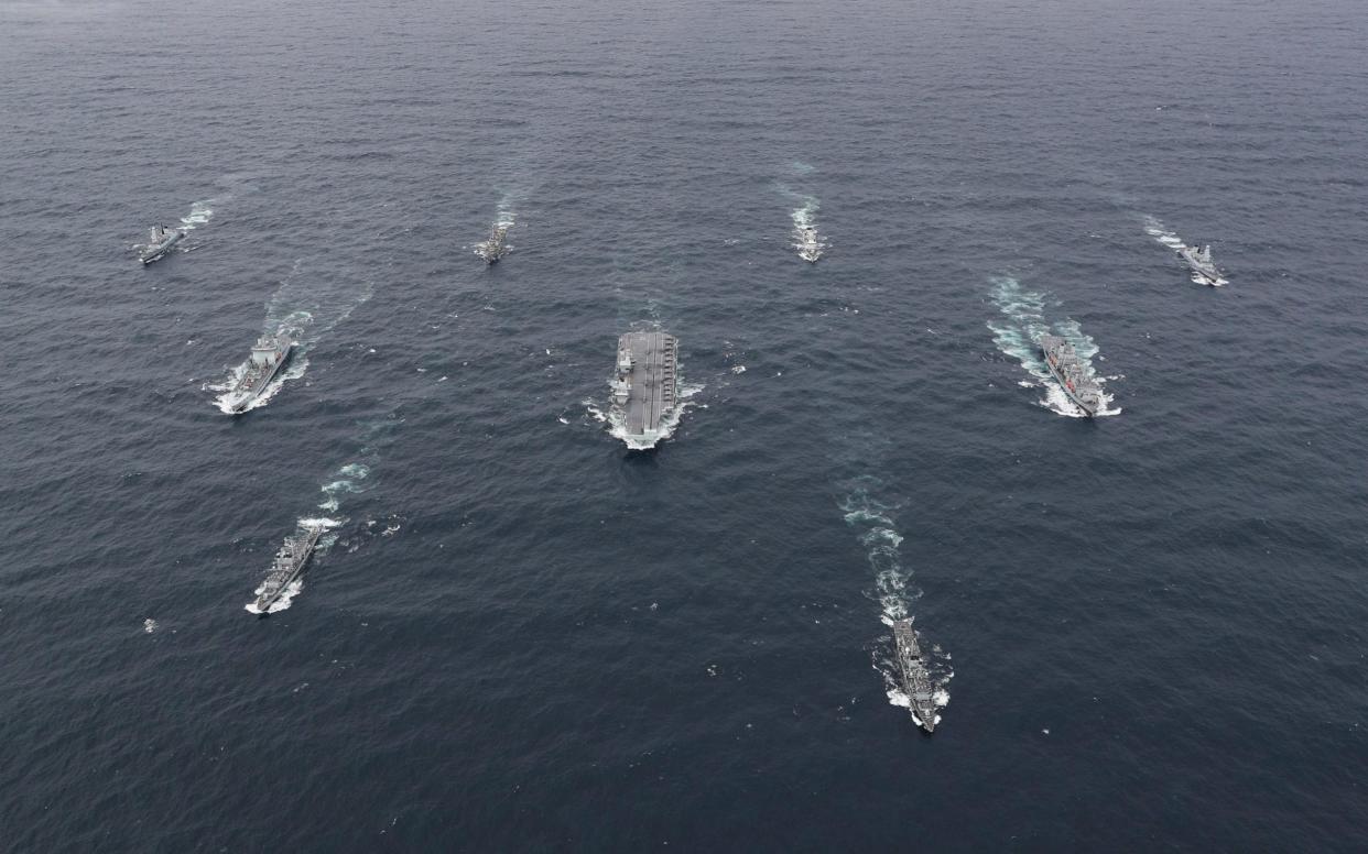 The full UK Carrier Strike Group assembled for the first time during Group Exercise 2020 on 4th October.  - LPhot Belinda Alker /Royal Navy 