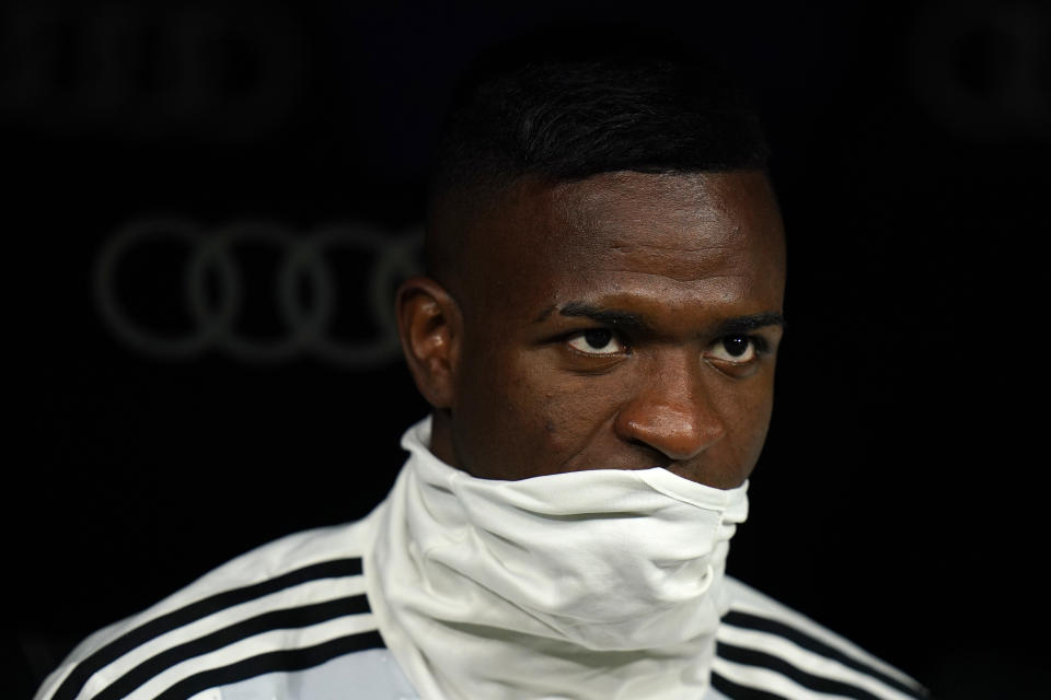 MADRID, SPAIN - NOVEMBER 02: Vinicius Jr of Real Madrid looks on prior the game during the Liga match between Real Madrid CF and Real Betis Balompie at Estadio Santiago Bernabeu on November 02, 2019 in Madrid, Spain. (Photo by Quality Sport Images/Getty Images)