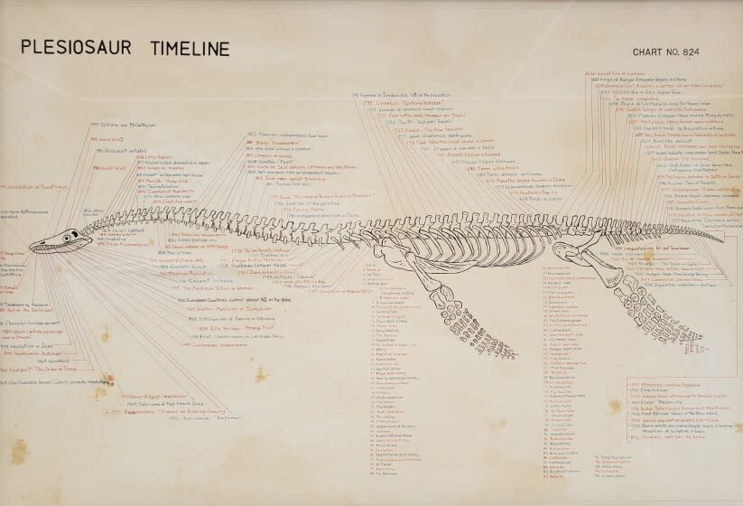 Mark Dion, "Plesiosaur Timeline," 2020, ink on stained paper