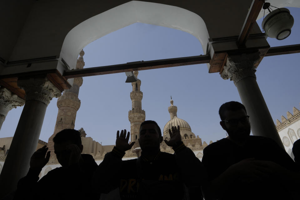 FILE - Worshippers attend Friday prayers during the Muslim holy fasting month of Ramadan, at Al-Azhar mosque, the Sunni Muslim world's premier Islamic institution, in Cairo, Egypt, Friday, April 7, 2023. (AP Photo/Amr Nabil, File)