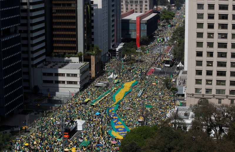 President Bolsonaro supporters march in support of his attacks on the country's Supreme Court, in Sao Paulo