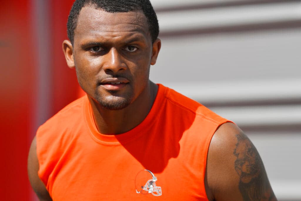 Cleveland Browns quarterback Deshaun Watson walks off the field after the NFL football team’s training camp, Wednesday, Aug. 3, 2022, in Berea, Ohio. (AP Photo/David Richard)