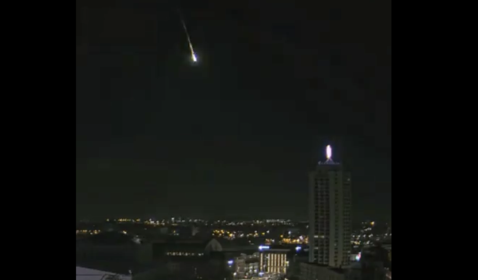 A small asteroid fell through the skies over eastern Germany early Sunday morning on Jan. 21, 2024. / Credit: Augustusplatz Live Cam via Denis Vida on X