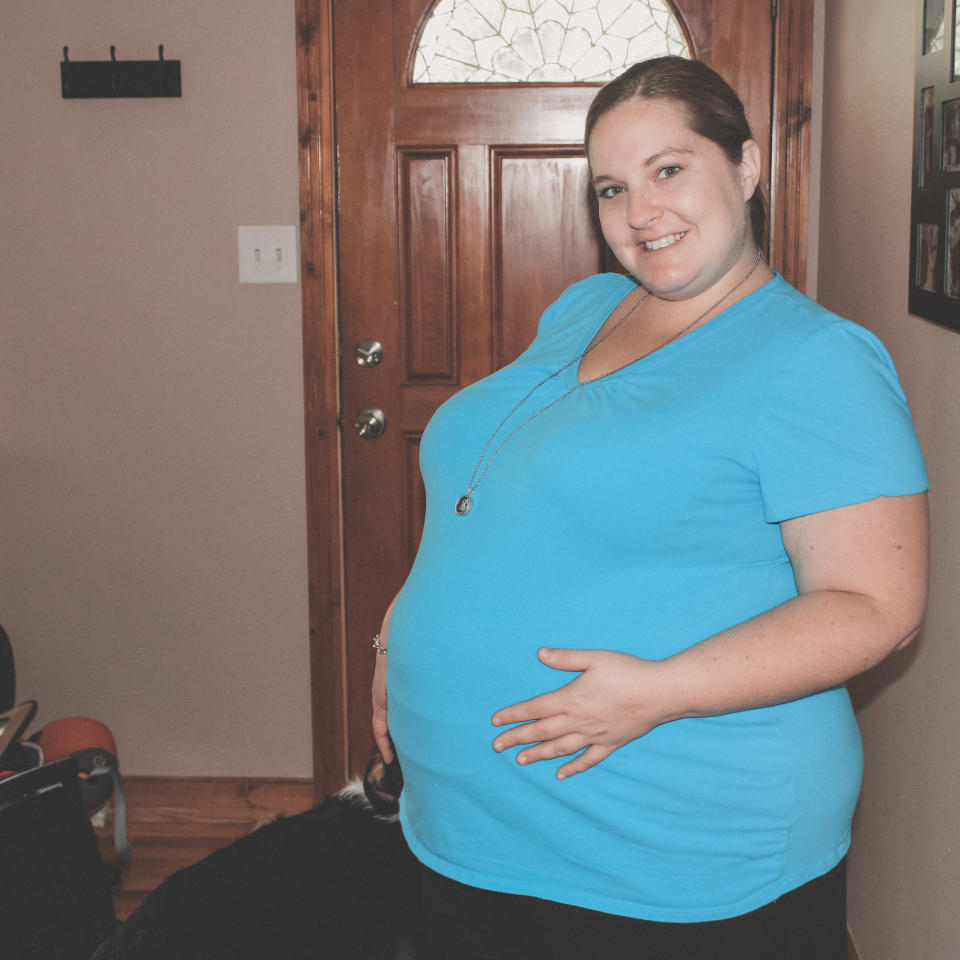 Plus size pregnant woman with a healthy pregnancy.