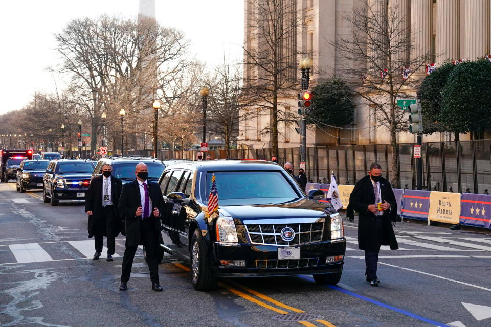 U.S. Vice President Kamala Harris' motorcade is seen during the Inauguration Day parade for U.S. President Joe Biden, in Washington, U.S., January 20, 2021. (Erin Scott/Reuters)