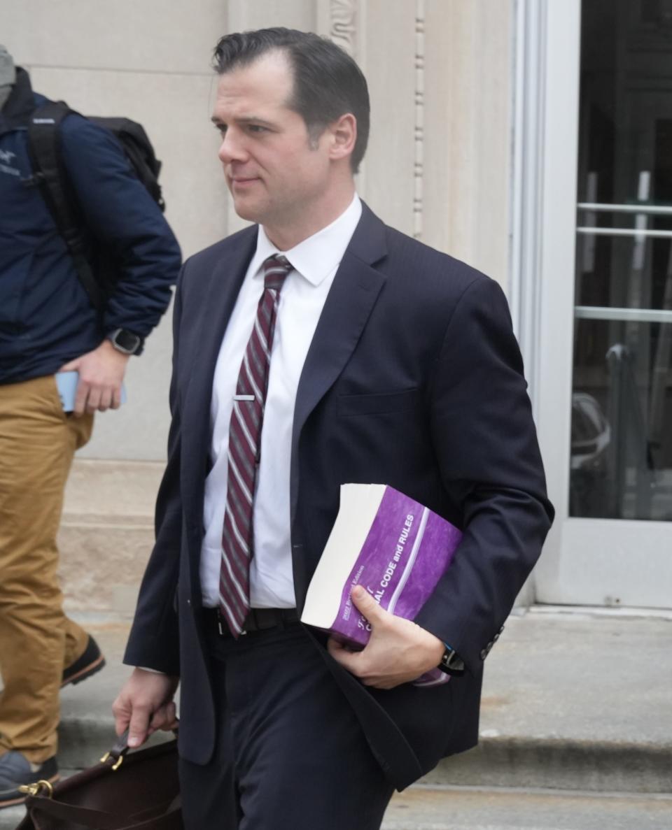 Lee Cortes executive assistant US attorney leaves the Federal Courthouse in Newark after Bomani Africa was sentenced to 20 years for being one of two hitmen in a murder for hire case. The sentenced was handed down in the US District Court in Newark , NJ on February 23, 2023.