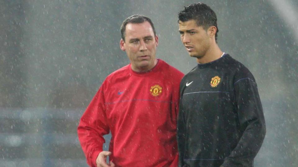 Rene Meulensteen and Cristiano Ronaldo in training