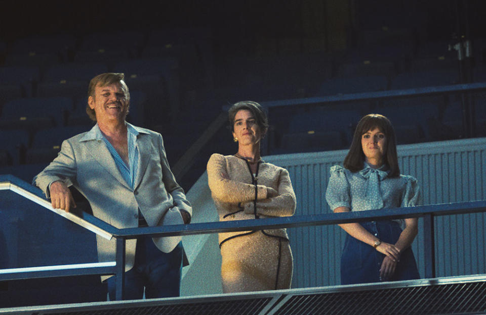 John C Reilly, Gaby Hoffmann and Hadley Robinson in Winning Time: The Rise of the Lakers Dynasty. - Credit: Courtesy of Warrick Page/HBO