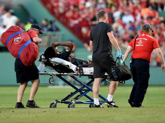 Yasser Larouci was carried off on a stretcher (Getty)