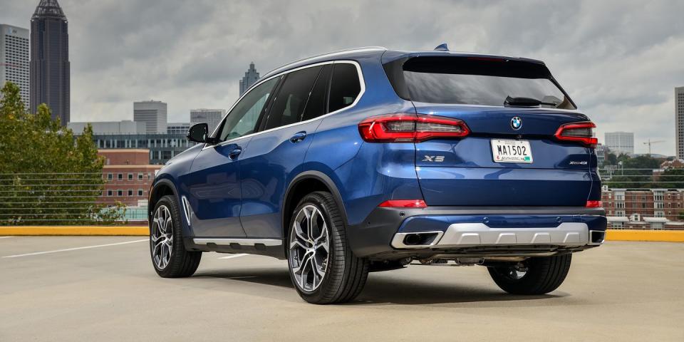 <p>The X5 is not a small car, weighing in at over 4800 lbs, but the 2019 X5 can actually handle. That's thanks largely to optional two-axle air springs, an electronically controlled locking rear differential, rear-wheel steering-where the rear wheels steer opposite the fronts at low speeds for added agility, and in the same direction at high speeds for increased stability-and a staggered set of low-profile Pirelli P Zero summer tires. On a backroad, the X5 doesn't magically transform into a sports-sedan-it's far too numb and big for that-but it doesn't amble along like a truck either.</p><p><em><br>Check out our first drive review of the X5 <a href="https://www.roadandtrack.com/new-cars/first-drives/a24164429/2019-bwm-x5-xdrive40i-first-drive-review/" rel="nofollow noopener" target="_blank" data-ylk="slk:here;elm:context_link;itc:0;sec:content-canvas" class="link ">here</a>. </em></p>