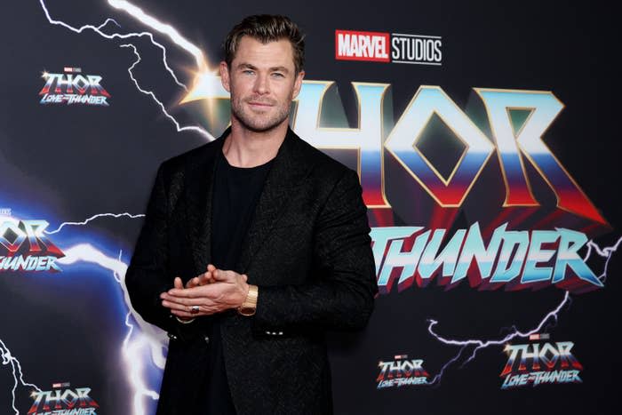A closeup of Chris at the Thor: Love and Thunder premiere