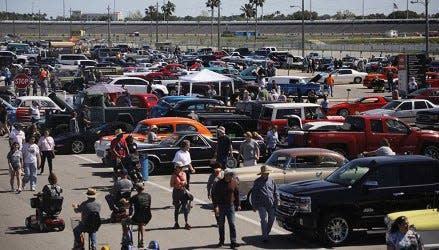 Visitors stroll among the thousands of collectible cars at the 2023 edition of the Spring Turkey Run at Daytona International Speedway. The event returns this weekend to the Speedway infield.