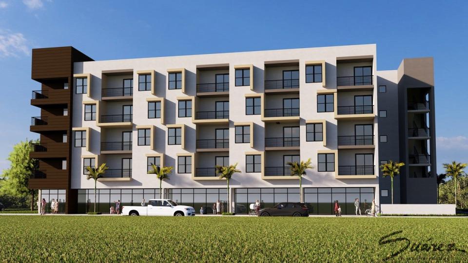 A rendering of the front of workforce housing development On the Park. Half of the units will be made available for employees of the Sarasota Sheriff's Office.