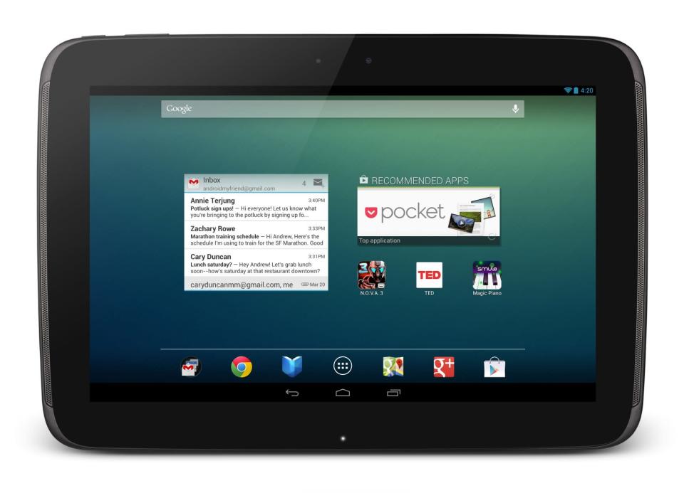  <p> This undated image provided by Google shows Google's new 10-inch tablet, the Nexus 10. The Nexus, which starts shipping Tuesday, Nov. 13, 2012, appeares on its face to be a good alternative to Apple's general-purpose tablet, and with a price tag that's $100 less. (AP Photo/Google) </p>