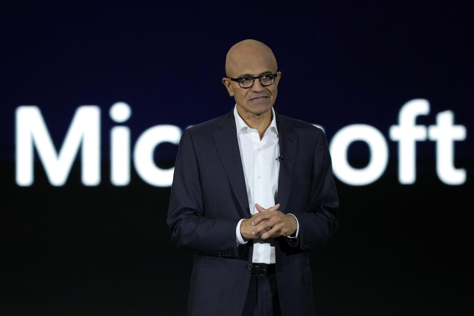 Microsoft CEO Satya Nadella speaks during an event titled 