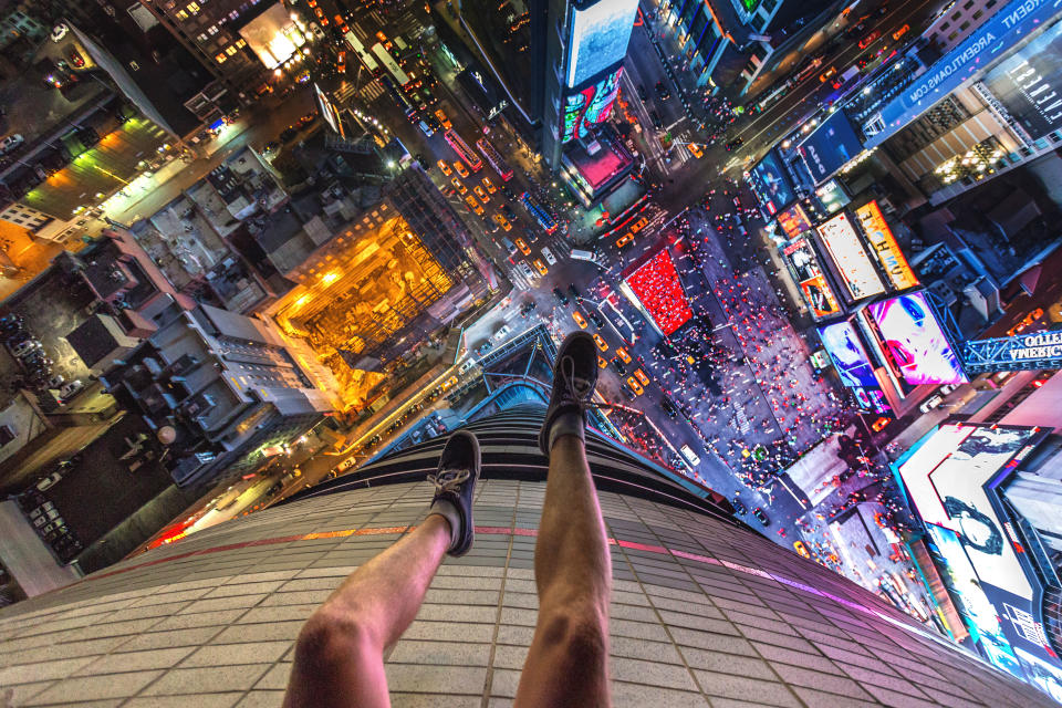 Andrej Ciesielski gets a unique view of Times Square. (Photo: Andrej Ciesielski/Caters News)