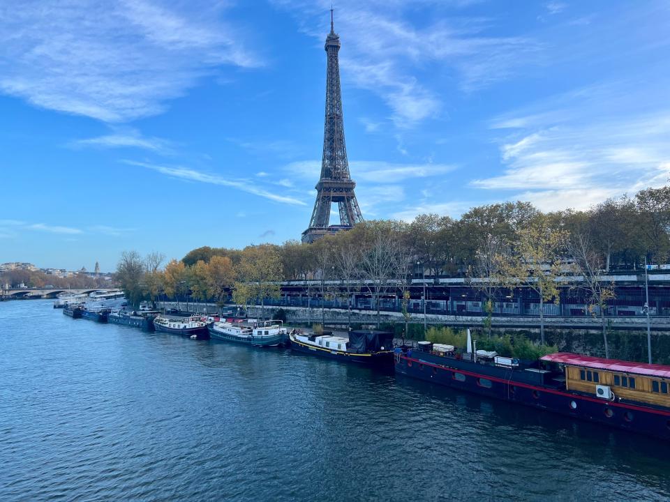 A view of the Eiffel Tower from afar.