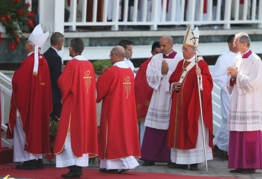 The Pope In a Red Chasuble and Mitre in Cuba on Monday, September 21, 2015