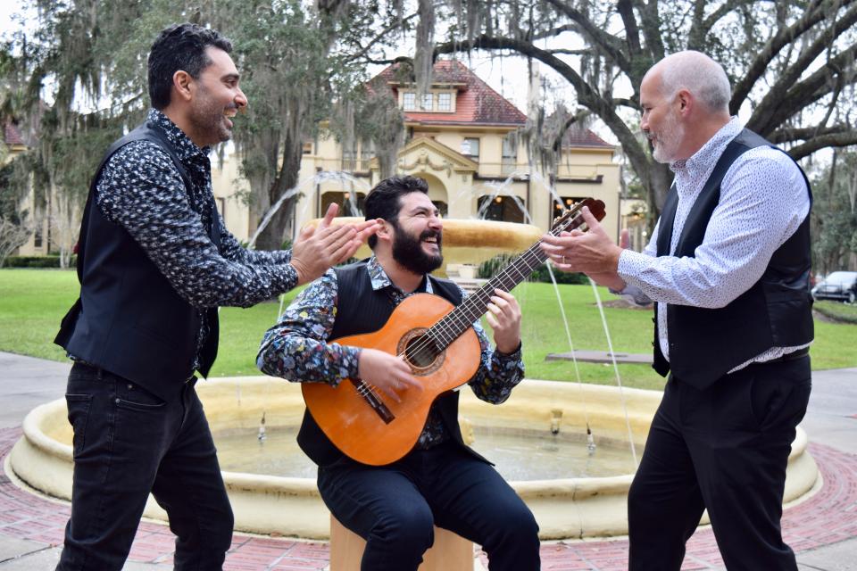 Maharajah Flamenco Trio bandmates Ramin Yazdanpanah, Grammy-winning guitarist Silviu Ciulei and bassist David Cobb.